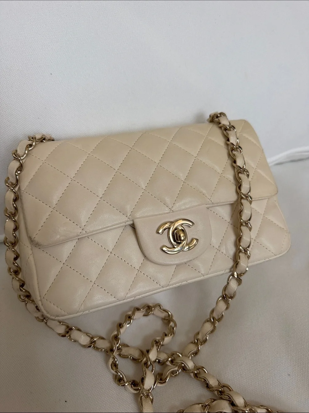 CHANEL White Mini Classic Flap Lambskin